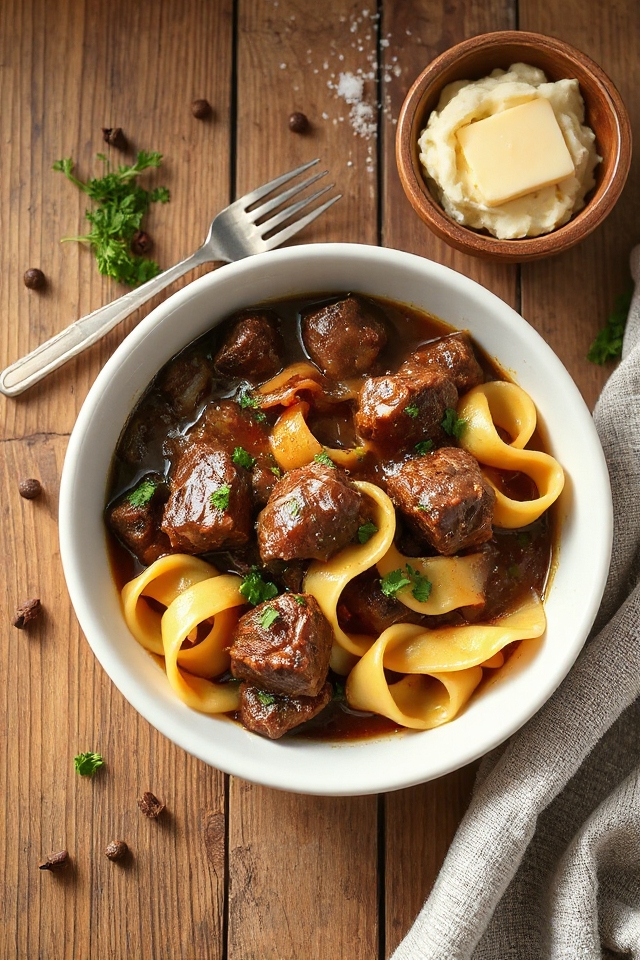 beef and noodles cooking