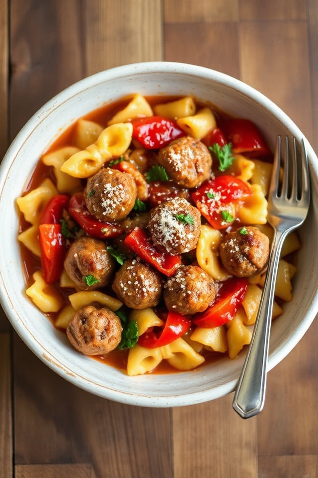 mini meatballs with farfalle