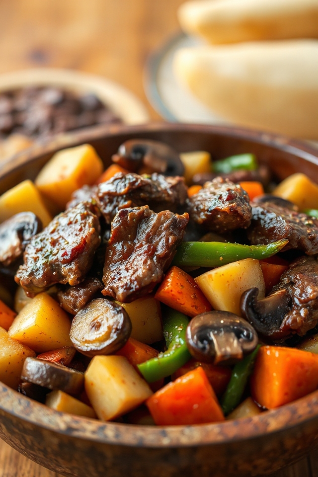 pressure cooked steak and veggies