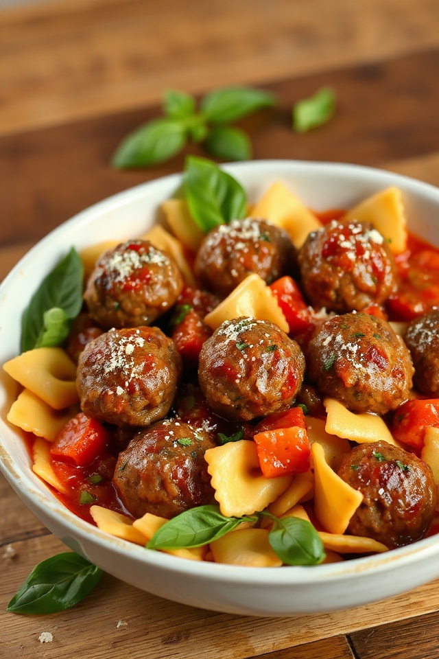 pressure cooker meatballs and farfalle